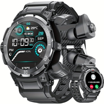 Smartwatch 2-in-1 with Built-In Earphones, 1.46 Inch IPS Touchscreen and 100 Sport Modes with Extra Strap