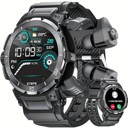 Smartwatch 2-in-1 with Built-In Earphones, 1.46 Inch IPS Touchscreen and 100 Sport Modes with Extra Strap