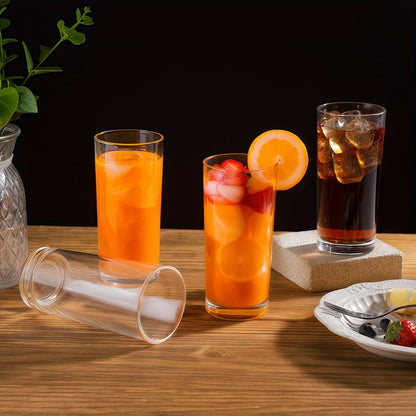 Highball Glass Cups Set of 6 – Thick Bottom Lead-Free Glassware for Juice, Milk & Drinks, Heavy Base Stability