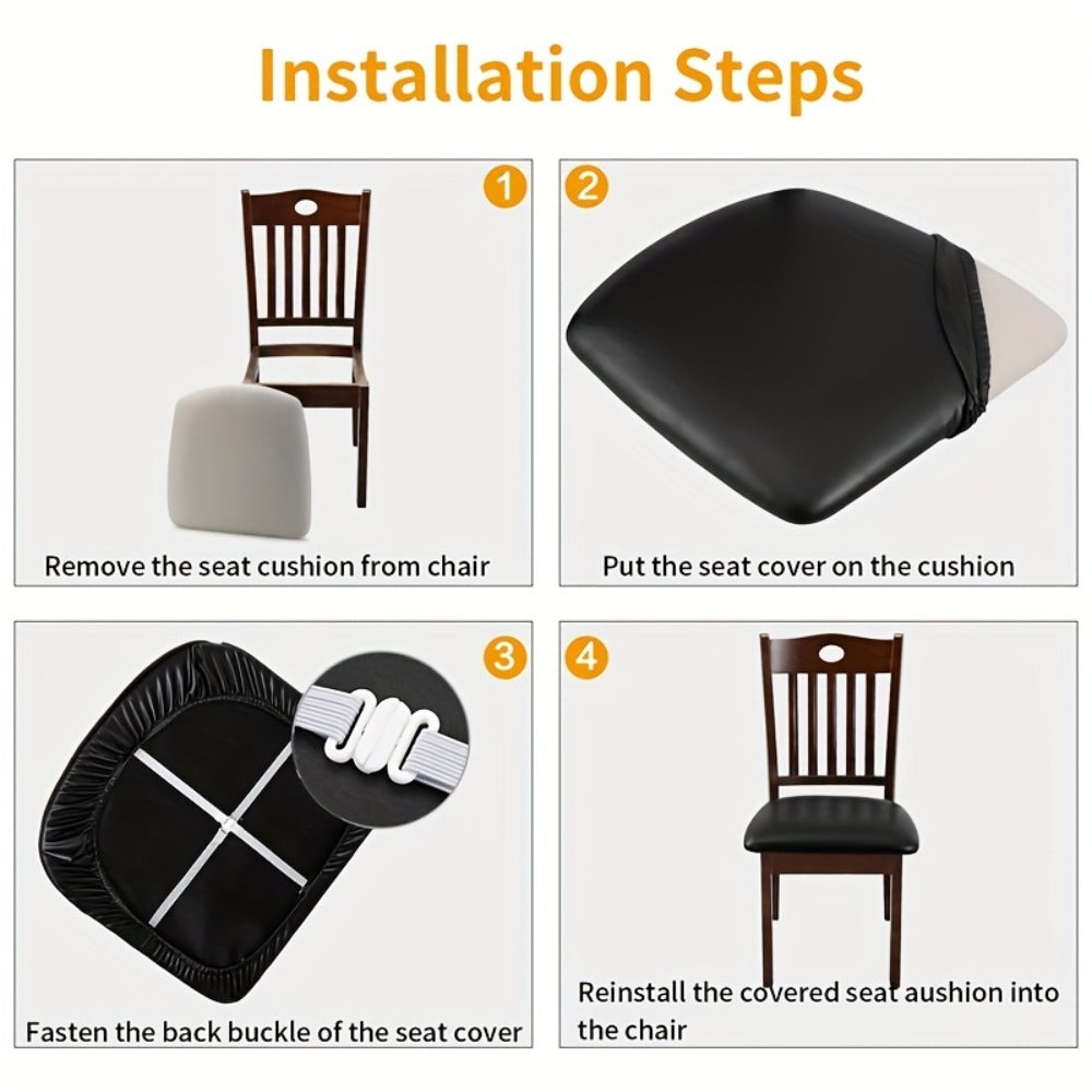 PU Leather Dining Chair Cushion Covers Removable Stretch Seat Slipcovers for Dining Room Kitchen Hotel Set of 4 or 6
