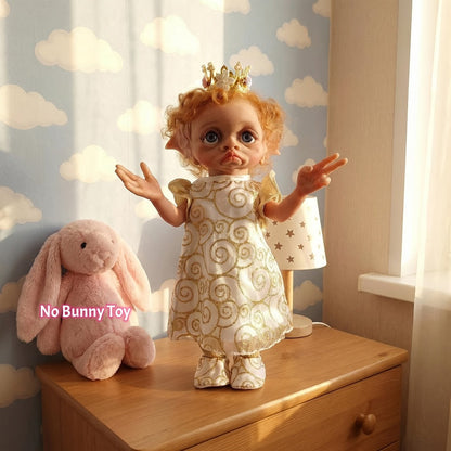 Fairy Elf Reborn Doll 15 Inch Vinyl Full Body Hand-Painted Collectible Art Doll with Wavy Hair & Crown