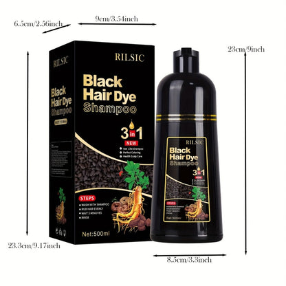 Herbal Hair Dye Shampoo 3-in-1 with Plant Squalene 2pcs 16.91oz, Instant Gray Hair Coverage, Natural Color in Minutes
