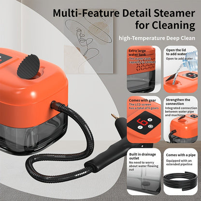 Handheld Steam Cleaner High Pressure 9-Gear Adjustment & LCD Display, 1200ml Water Tank for Home Cooking, Dining and Outdoor Meals