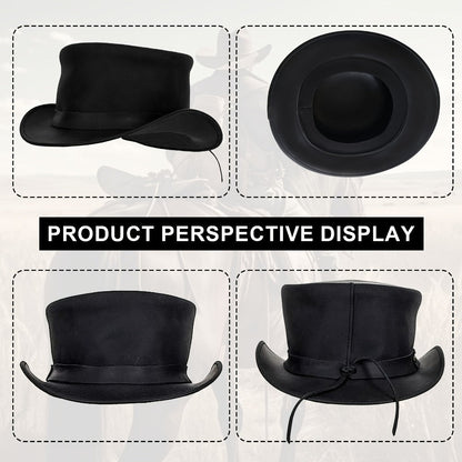 Genuine Leather Top Hat Steampunk – Shapeable Wide Brim Gentleman Hat for Men Women, Halloween Costume Topper, Deadman Victorian Derby Hat