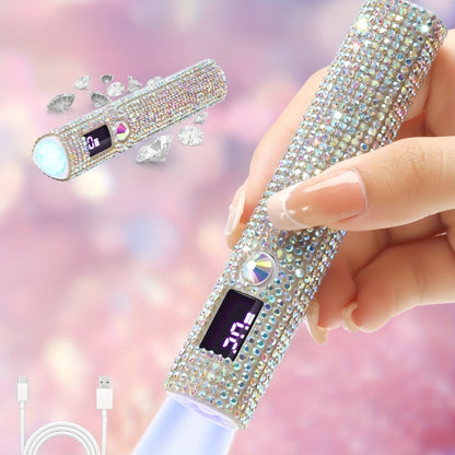 Portable LED Nail Lamp Rhinestone Design USB Rechargeable 365+405nm Quick Dry Gel Curer 20s 60s Timer LCD Display Wireless Nail Dryer