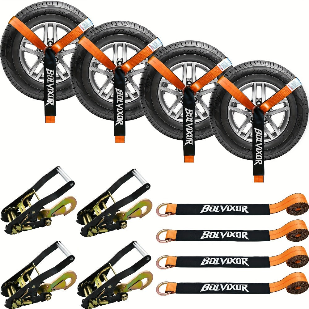 Wheel Straps Ratchet Tie Down 4-Pack 9, 900 lb Break Strength 2"x96" with Snap Hooks Anti-Slip Design – Heavy Duty UTV ATV SUV Truck Car