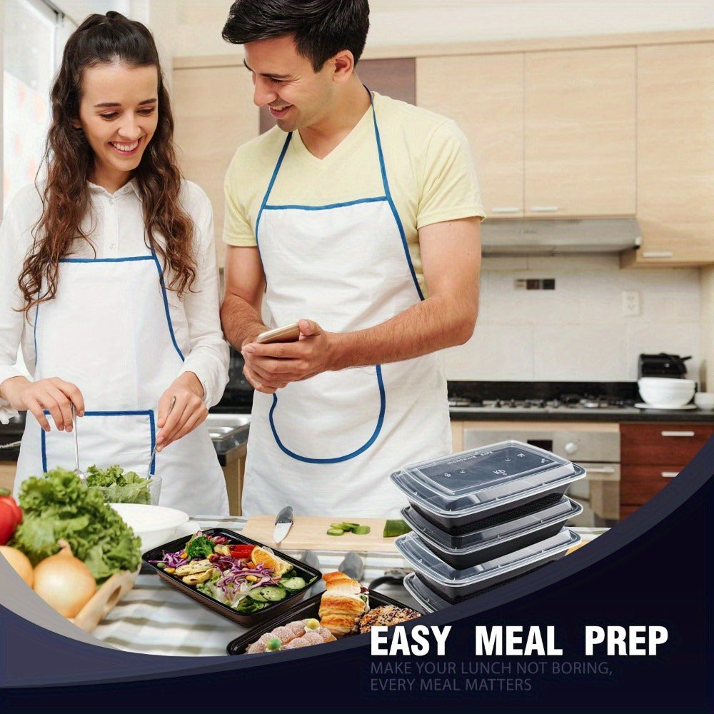 Meal Prep Containers 38oz Black Rectangular Disposable Bento Box Bulk Set - Stackable Food for Entryways, Bedrooms and Living Spaces