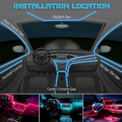 Car Interior Ambient Light Strip with 118-Inch Label, USB Connector, App Control and Music-Responsive Mode