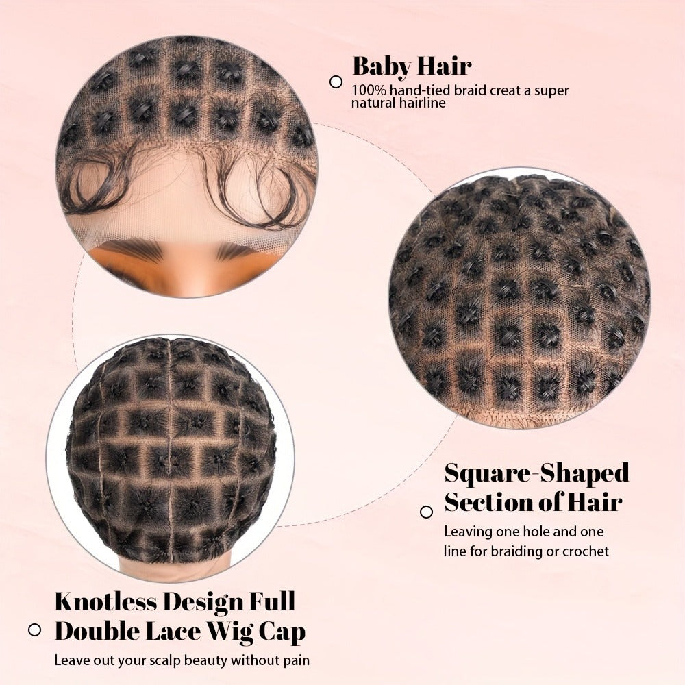 HD Lace Crochet Wig Cap Pre-Made Braided Sections Baby Hair Glueless Full Lace Base for Box Braids Goddess Passion Twist 45-122 Sections