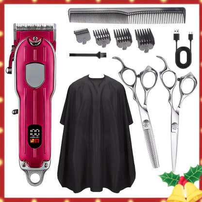 Barber Hair Clipper Kit for Men – USB Rechargeable Digital Size Adjustment, Complete Set with Scissors & 4 Limit Combs