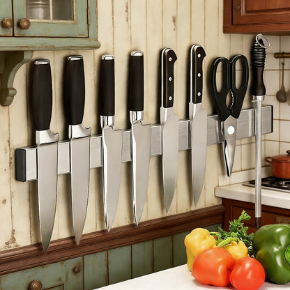Magnetic Knife Holder Wall Mounted, Stainless Steel Punch-Free Knife Strip Rack for Kitchen, Holds Chef Knife Santoku Bread Knife