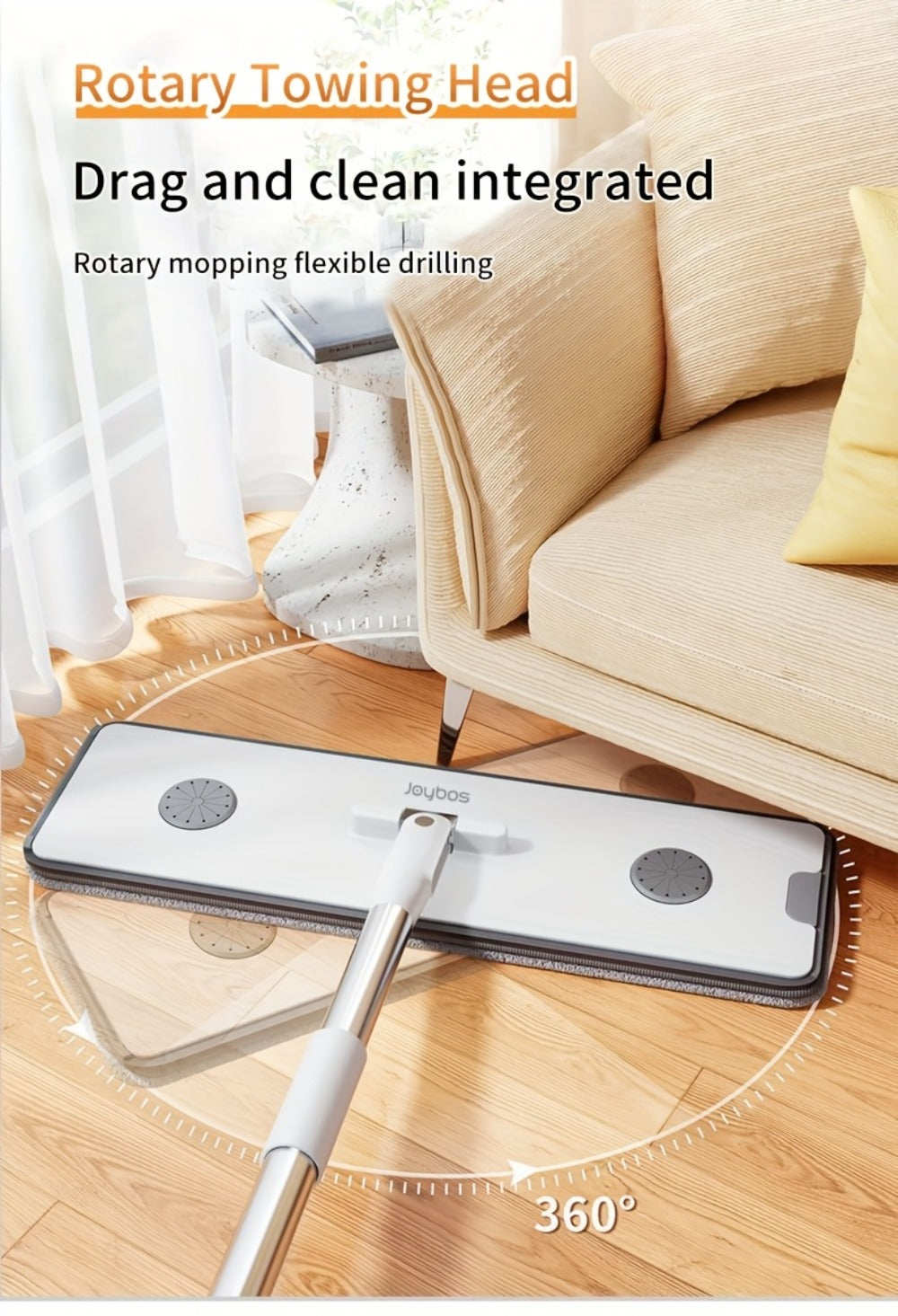 Flat Mop and Bucket Set with Metal Rod 360 Degree Swivel Head Reusable Microfiber Pads for Entryways, Bedrooms and Living Spaces