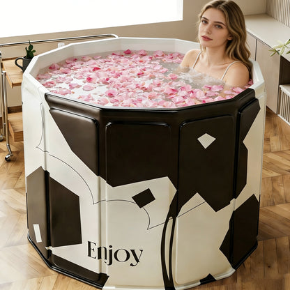 Foldable Soaking Tub for Adults, Portable Full Body Bath Barrel with Base, Collapsible Hot & Cold Soak Tub for Home Travel Small Spaces