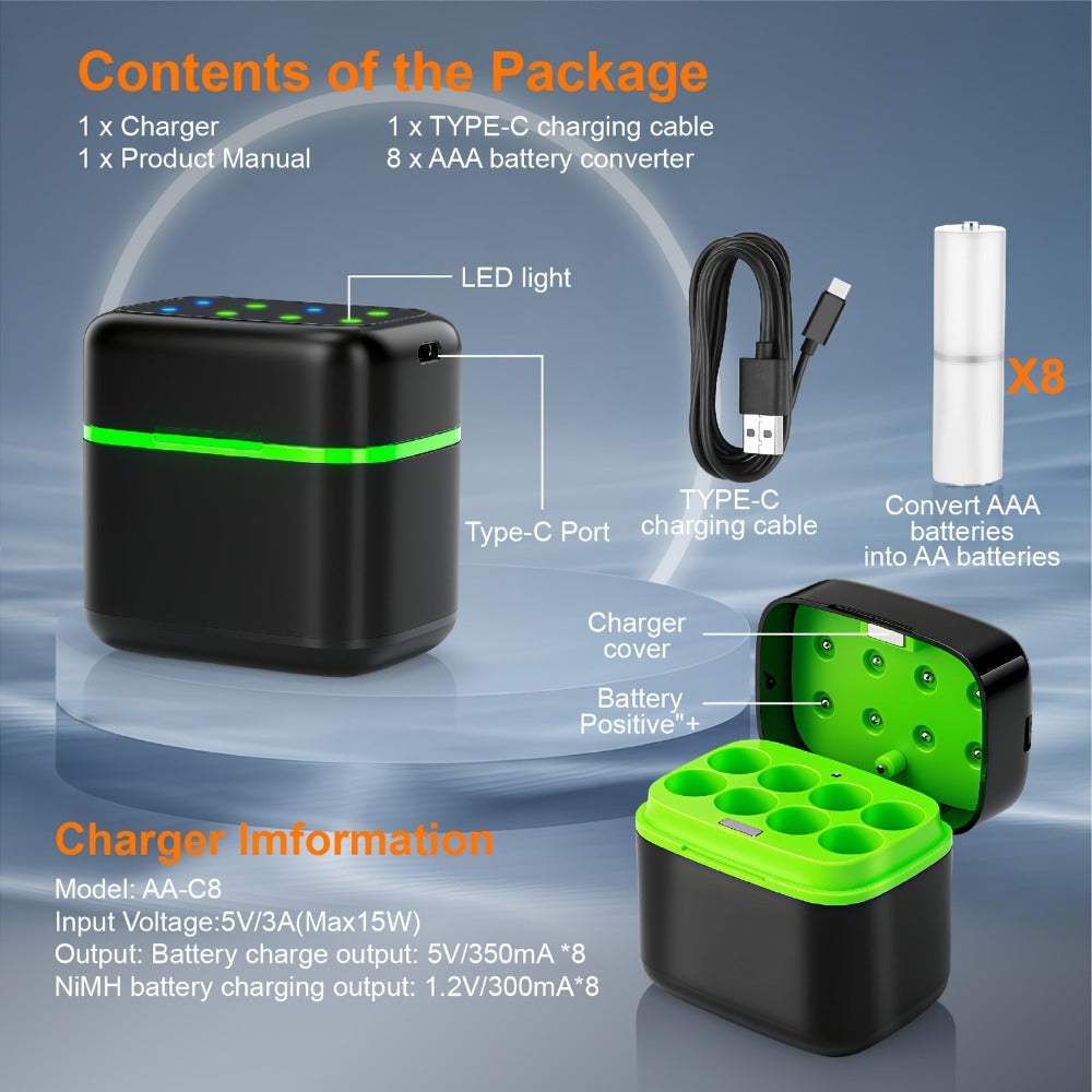 AA AAA Battery Charger Smart Hybrid Charger for NiMH and Li-ion Rechargeable Batteries for an Everyday Personal Care Routine