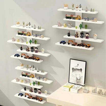 Five-Tier Wall-Mounted Display Shelf with Horizontal Ledges in Black or White Color Options