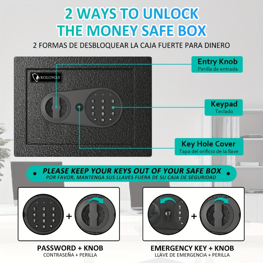 Safe Box with Keys Fireproof Bag Included Heat Resistant Secure Home Office Storage Lock Box for Entryways, Bedrooms and Living Spaces