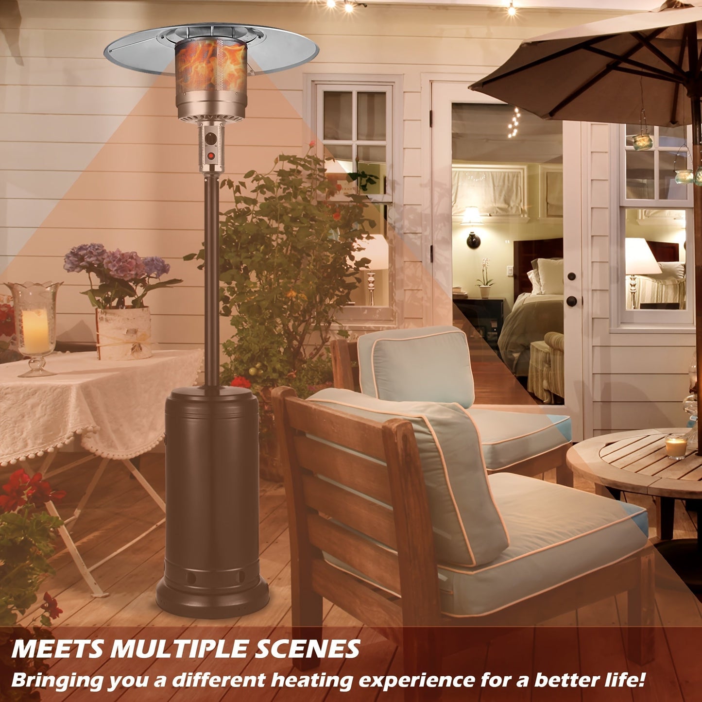 Propane Patio Heater 47000 BTU Outdoor Standing Heater with Wheels, 18-Foot Heating Radius, Fast Heat in 1 Min