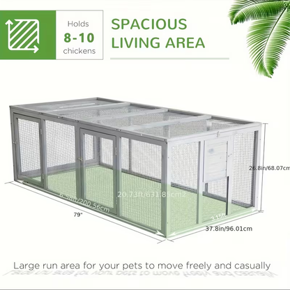 Wooden Chicken Coop with 2 Large Nesting Boxes for 4-6 Chickens, 59" Outdoor Hen House with PVC Roof