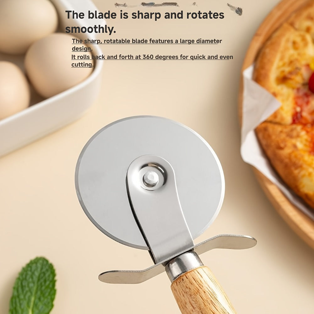 Pizza Wheel Cutter Stainless Steel with Wooden Handle Sharp Pizza Slicer Easy Grip Durable Roller for Pizza Biscuits Noodles Pastry Kitchen