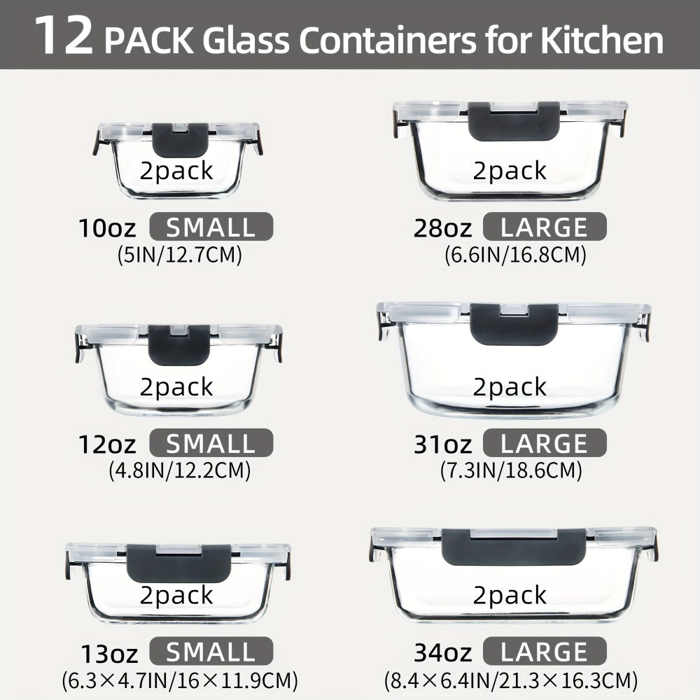 Glass Food Storage Containers with Airtight Lids – Borosilicate Glass Meal Prep Containers Set, Microwave Dishwasher Freezer Safe