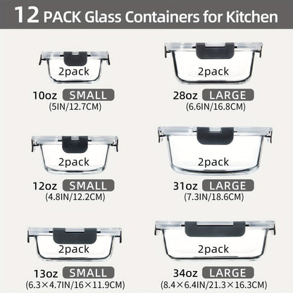 Glass Food Storage Containers with Airtight Lids – Borosilicate Glass Meal Prep Containers Set, Microwave Dishwasher Freezer Safe