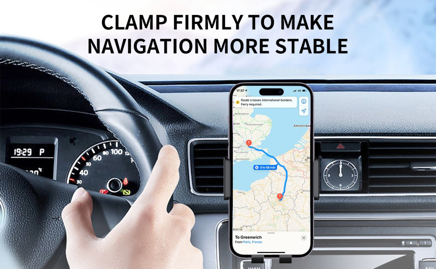 10W Auto-Sensing Car Phone Mount with Wireless Charging Clamp, Vent Clip and Suction-Style Base