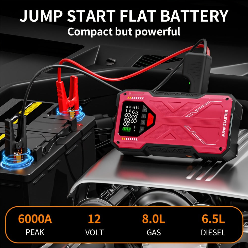 Jump Starter with Air Compressor 5000A/7000A Peak – 150PSI Digital Tire Inflator, Portable Battery Pack for 10L Gas & Diesel
