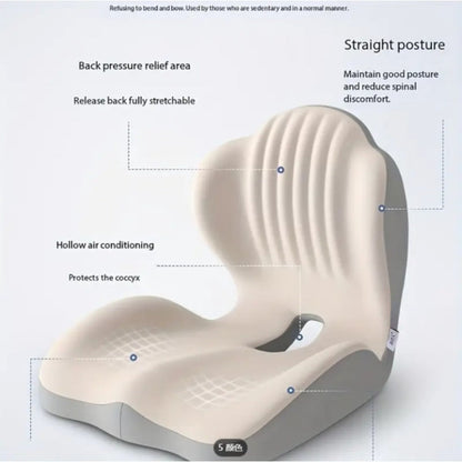 Contoured One-Piece Seat Cushion with Ribbed Back Support, Non-Slip Base and Five Color Options