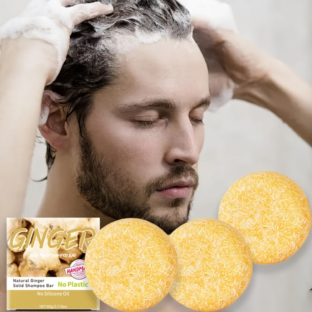 Ginger Shampoo Bar 3pcs × 60g – Natural Handmade Solid Shampoo Bar, Sulfate-Free, Paraben-Free & Vegan | Scalp Stimulating Ginger Formula