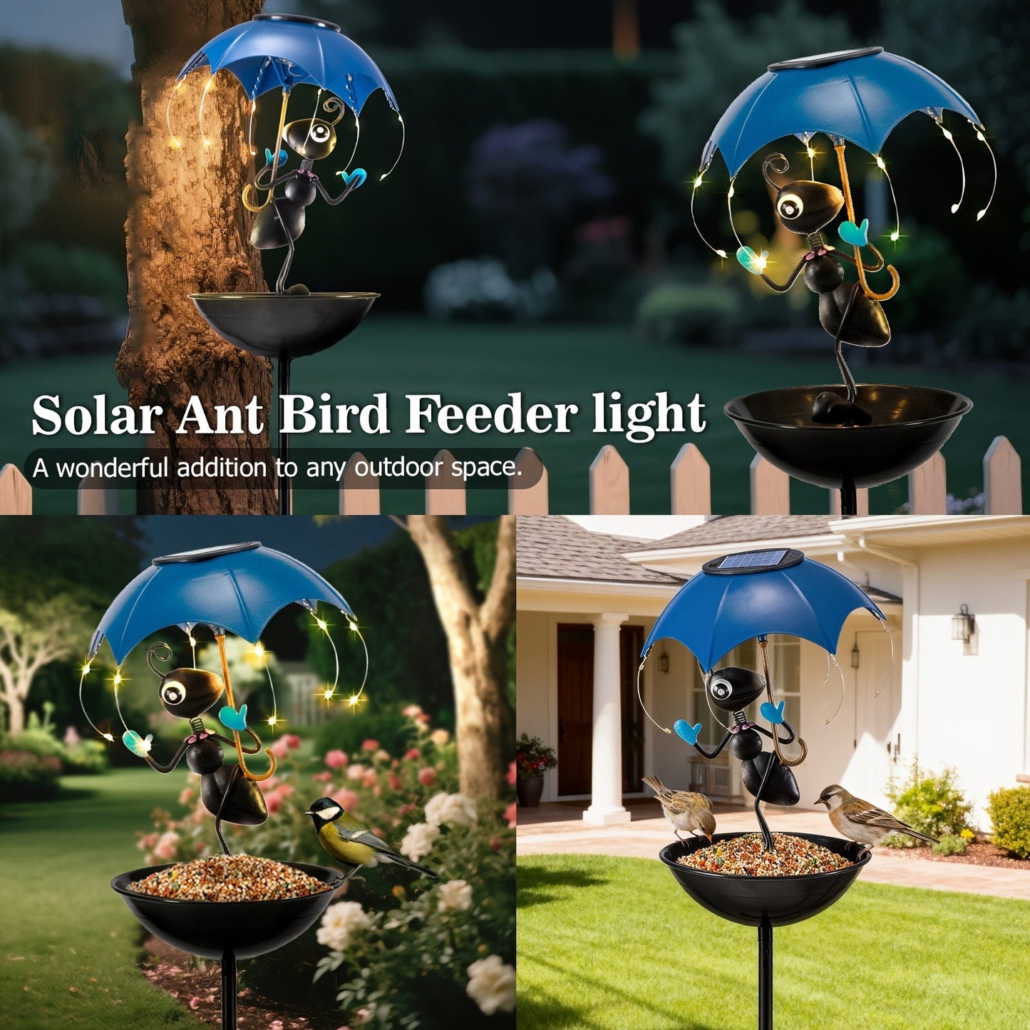 Solar Frog Statue Garden Light with Bird Feeder & LED String Decor, for Garden, Pathway and Patio Lighting