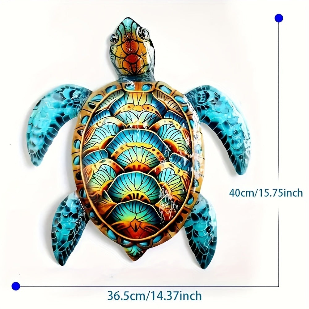 Metal Wall Art Turtle Sculpture – Colorful Swirling Pattern Hanging Decor for Garden, Patio and Yard Use