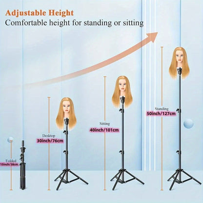 Adjustable Wig Stand Tripod 360 Rotation Aluminum Alloy Height Adjustable to 50 Inch Foldable Portable Mannequin Head Stand for Styling