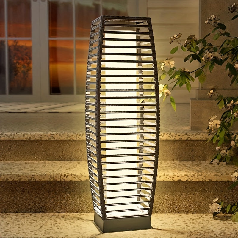 Solar Outdoor Floor Lamp with Wicker Design, Garden Light, 40+ Lumens Decorative Porch Lantern for Yard