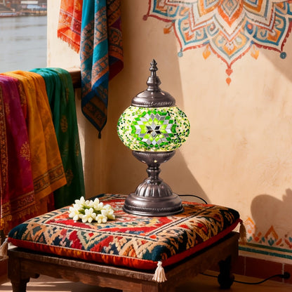 Moroccan Table Lamp Handmade DIY Turkish Lamp Dimmable Glass Metal Brass Bohemian Bedside for Entryways, Bedrooms and Living Spaces