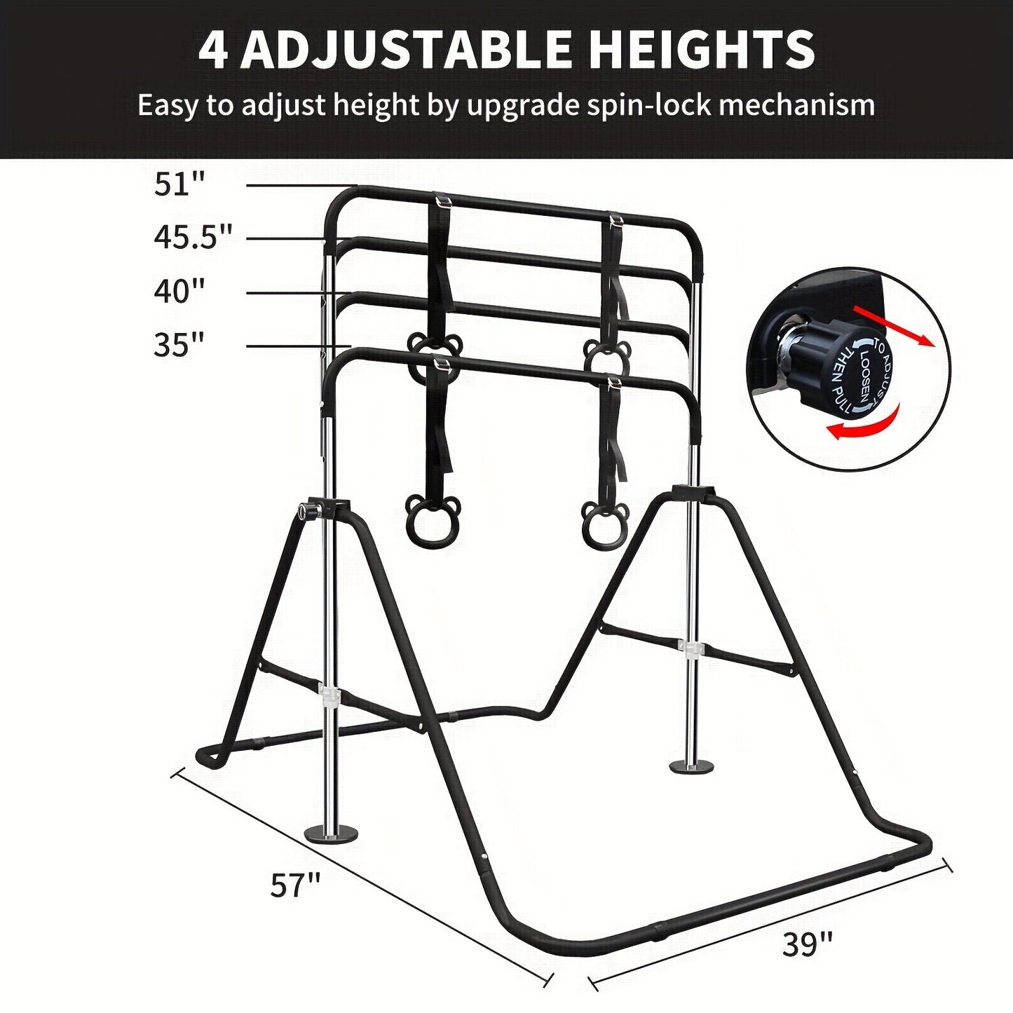 Adjustable Gymnastics Pull-Up Bar for Kids & Teenagers – Height Adjustable Horizontal Bar for Indoor Outdoor Home Use