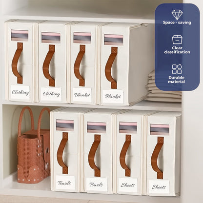 Handled Bed Sheet Storage Cases in Gray or White with Front Windows and Four- or Eight-Piece Sets
