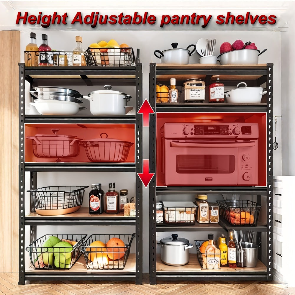 Shelving Unit 5-Tier Metal Storage Shelves, 60"H x 28"W x 12"D Adjustable Steel Rack for Garage, Closet