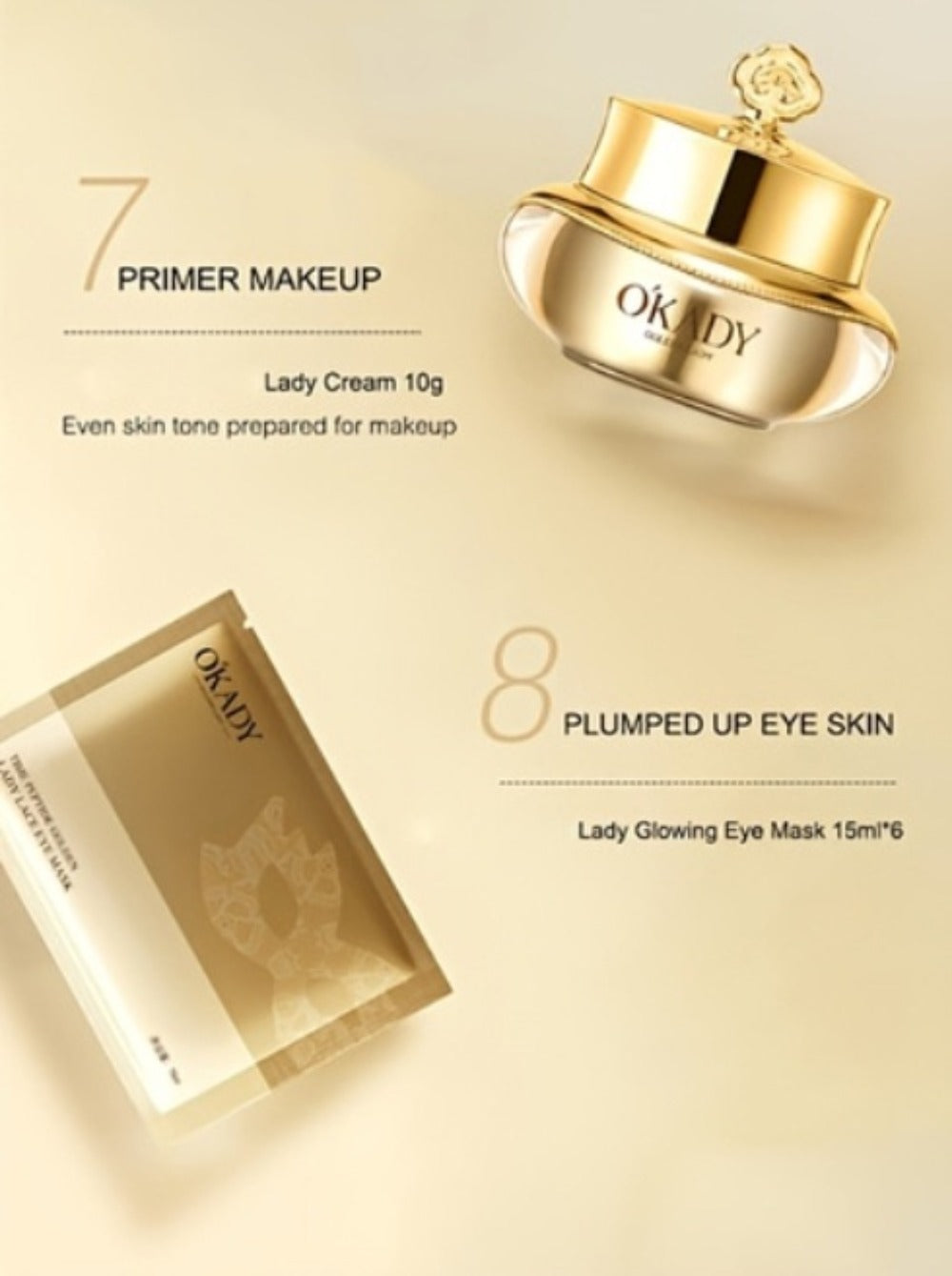 Skincare Set with OKADY Label, 10 Gold-Themed Pieces with Mud Mask Stick and Day Night Product Forms