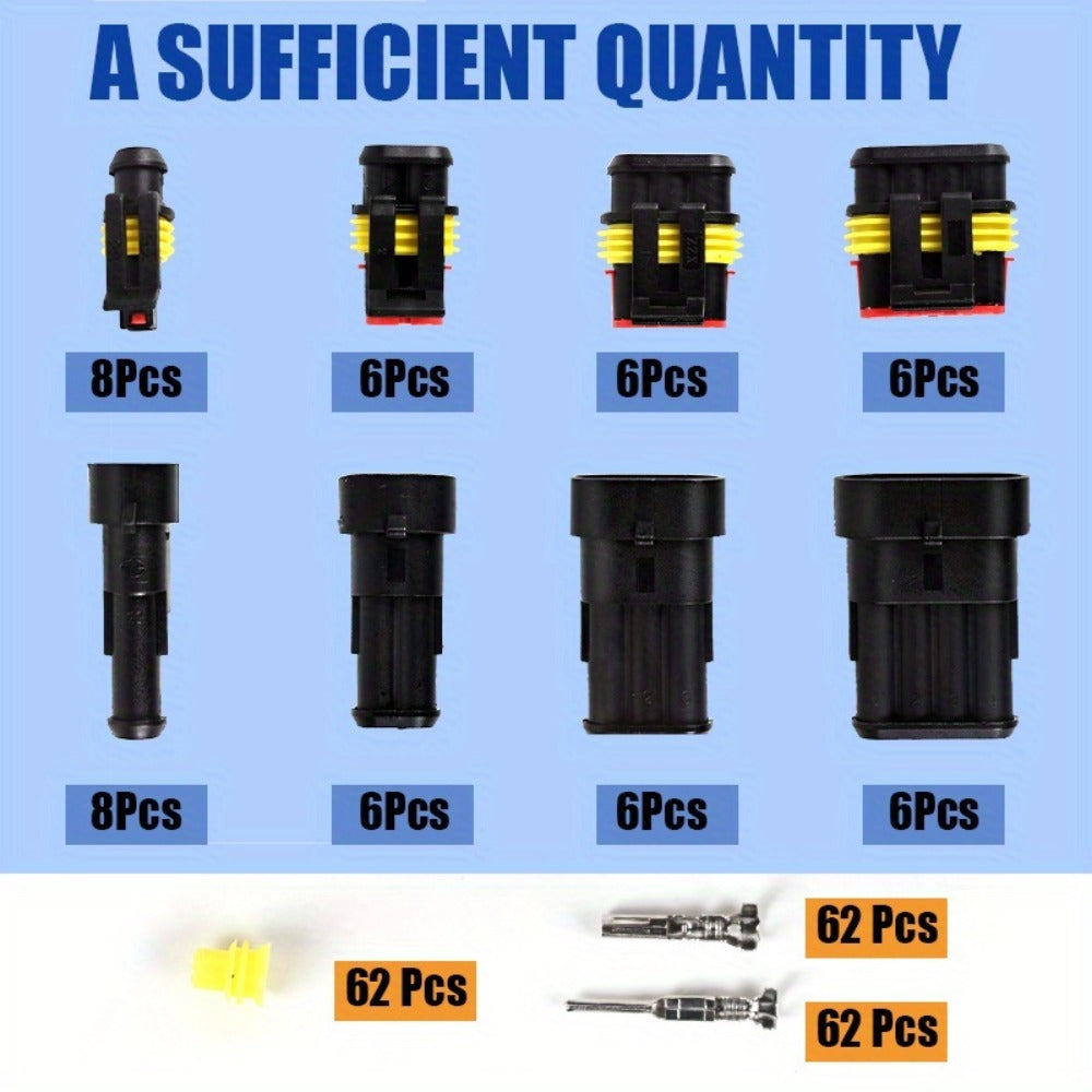 Automotive Connector Terminal Kit in 355-Piece or 352-Piece Set with 1- to 4-Pin Plugs and Seals