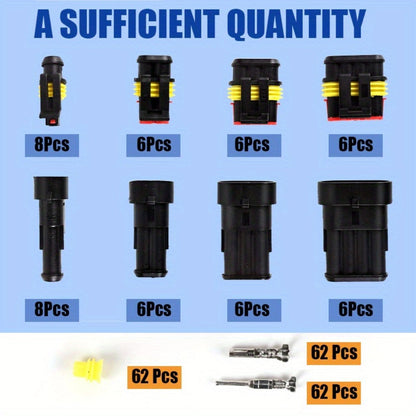 Automotive Connector Terminal Kit in 355-Piece or 352-Piece Set with 1- to 4-Pin Plugs and Seals