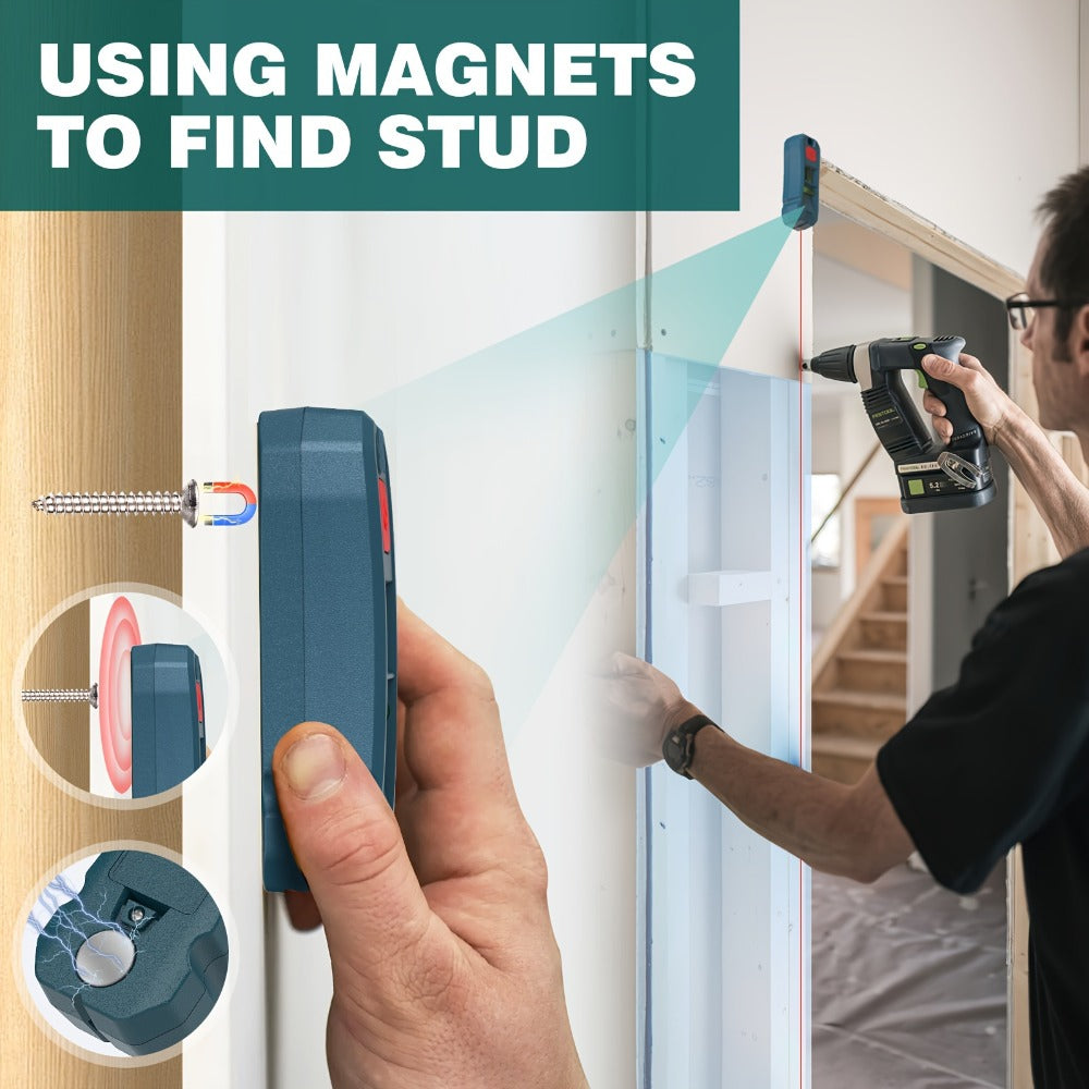 Magnetic Stud Finder with Laser Level, High Brightness Laser Marker, Horizontal & Vertical Bubble Level