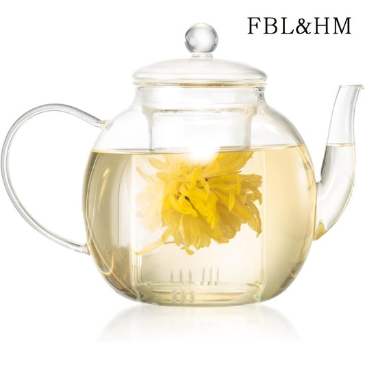 Glass Teapot with Removable Infuser 51oz Borosilicate Clear Tea Kettle Stovetop Safe for Loose Leaf Blooming Herbal & Flower Tea