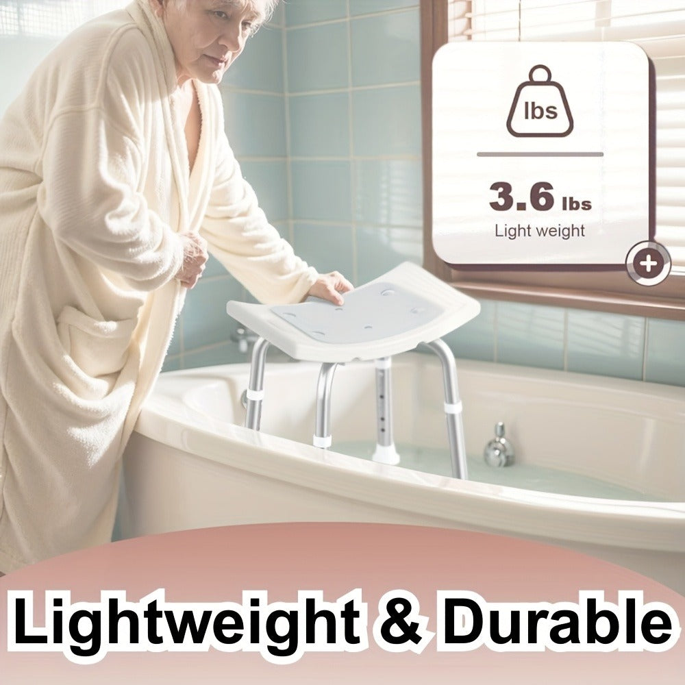 Aluminum Shower Chair 6-Level Adjustable Height Bath Stool Extra Wide Seat Tool-Free Assembly for Entryways, Bedrooms and Living Spaces