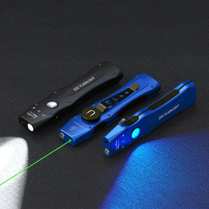 Flashlight 3-in-1 White, UV365 and Green Light Torch with Side Magnet in Black or Blue for Inspection