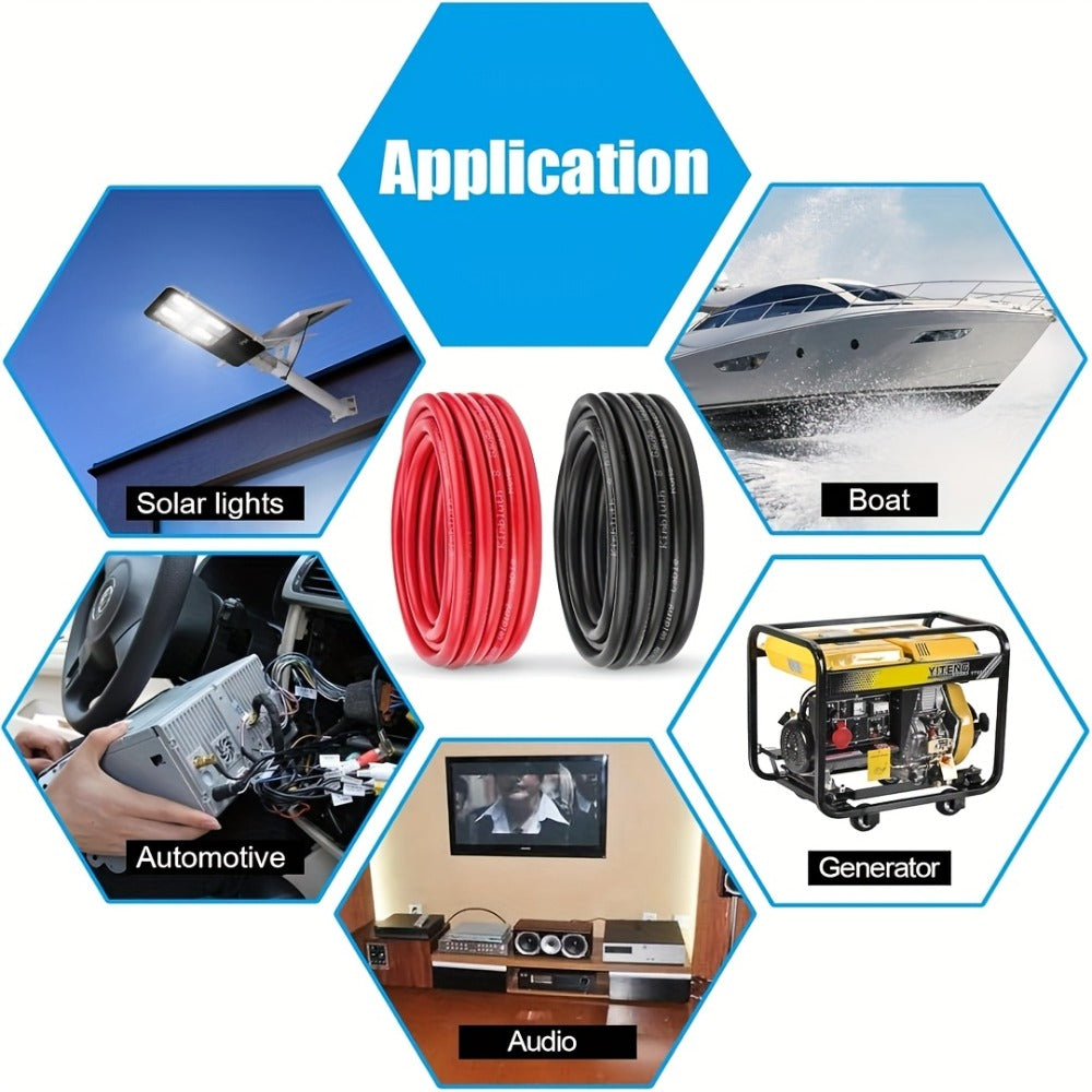 8 AWG OFC Copper Wire Cable Red & Black Set 8 Gauge Welding Cable for Automotive Battery Marine Generator Solar Wiring – 3FT or 10FT Options