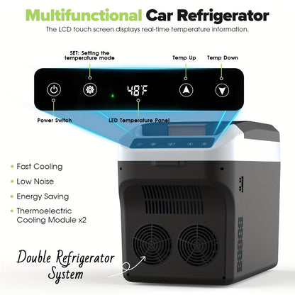 Portable Car Refrigerator Cooler & Warmer, 12V/24V DC & 120V AC Thermoelectric Fridge with Dual-Core Cooling