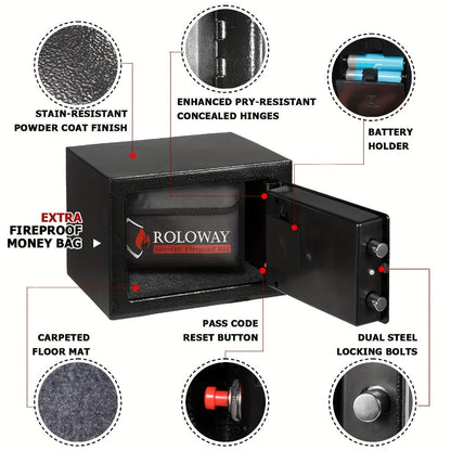 Fireproof Safe Box with Keyboard Lock, ROLOWAY Home & Office Security Safe with Fireproof Bag, Multiple Sizes