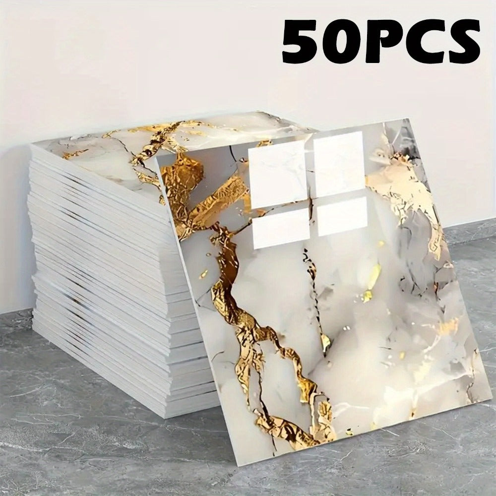 Peel and Stick Wall Tiles 50/100pcs PVC Marble Self Adhesive Vinyl Tile Stickers for Bathroom Kitchen Living Room