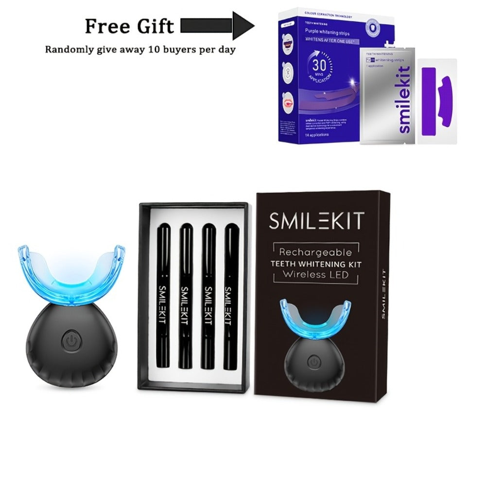 Black or White LED Teeth Whitening Mouthpiece Kit with Four Gel Pens, Shade Guide and 16-Minute Timer