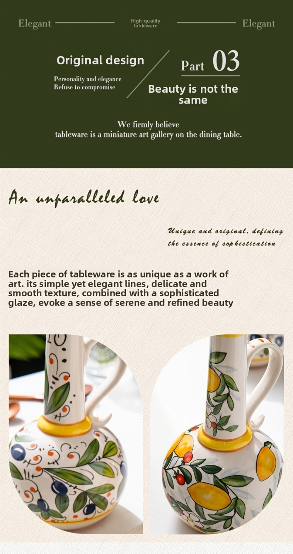 Ceramic Oil and Vinegar Dispenser Set Hand-Painted Underglaze Anti-Drip Leak-Proof Kitchen for Home Cooking, Dining and Outdoor Meals